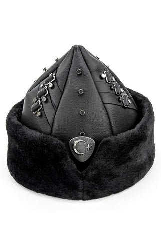 Miss Tesettür Turkish Ottoman Bork Hat, Ertugrul Leather Fur Winter Cap, Moon and Star, Black Faux Fur and Black Faux Leather Miss Tesettür Turkish Ottoman Bork Hat, Ertugrul Leather Fur Winter Cap, Moon and Star, Black Faux Fur and Black Faux Leather