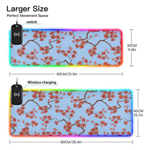 Cherry Blossoms Wireless Charging Mouse Pad for Mobile Phone Extra Large Gaming Mousepad with 13 Lighting Modes Mouse Mat for Gaming MacBook PC Laptop Desk Home Office Cherry Blossoms Wireless Charging Mouse Pad for Mobile Phone Extra Large Gaming Mousepad with 13 Lighting Modes Mouse Mat for Gaming MacBook PC Laptop Desk Home Office