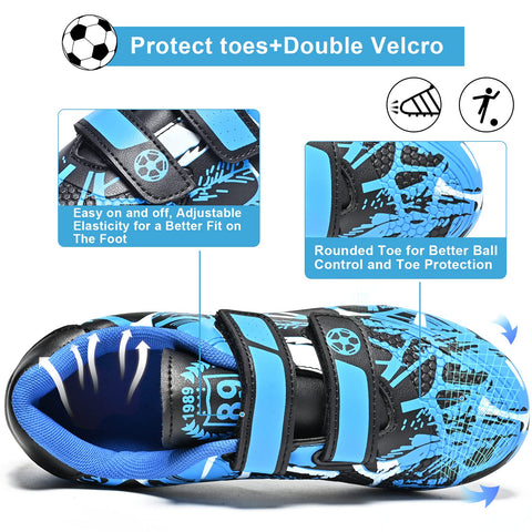 Astro Turf Football Boots for Boys and Girls Football Training Shoes for Kids Teenager Outdoor Cleats Professional Soccer Trainers Size 4 UK Black Blue