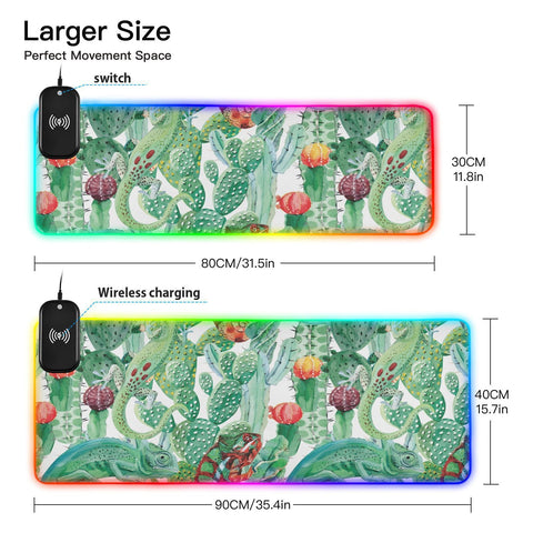 Chameleon Cactus Wireless Charging Mouse Pad for Mobile Phone Extra Large Gaming Mousepad with 13 Lighting Modes Computer Mat for Gaming MacBook PC Laptop Desk Office Home Chameleon Cactus Wireless Charging Mouse Pad for Mobile Phone Extra Large Gaming Mousepad with 13 Lighting Modes Computer Mat for Gaming MacBook PC Laptop Desk Office Home