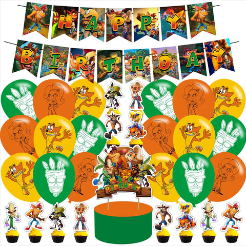 Crash Bandicoot Birthday Party Decoration,Crash Bandicoot Theme Birthday Banner, Cake Topper, Latex Balloons for Movie Birthday Party Supplies Crash Bandicoot Birthday Party Decoration,Crash Bandicoot Theme Birthday Banner, Cake Topper, Latex Balloons for Movie Birthday Party Supplies