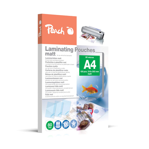 Peach S-PP580-22 Laminating Pouches A4 80 microns Matte Anti-Glare Pack of 100 Peach S-PP580-22 Laminating Pouches A4 80 microns Matte Anti-Glare Pack of 100