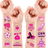 87 PCS Pink Girl Temporary Tattoos - Hot Pink Princess Baby Shower Birthday Party Decorations, Let's Go Party Supplies Favors Pink Tattoos for Kids Girls Bachelorette Woman Adult