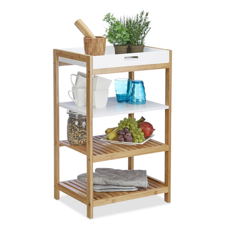 Relaxdays Kitchen Shelf with Removable Tray, Bamboo, Bathroom Storage Unit, Free-Standing, HxWxD: 70 x 43 x 33 cm, Natural Brown, White Relaxdays Kitchen Shelf with Removable Tray, Bamboo, Bathroom Storage Unit, Free-Standing, HxWxD: 70 x 43 x 33 cm, Natural Brown, White
