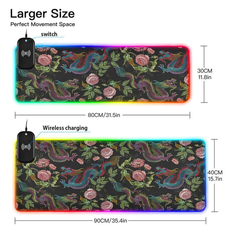 Chinese Dragons Peonies Wireless Charging Mouse Pad for Mobile Phone Extra Large Gaming Mousepad with 13 Lighting Modes Computer Mat for Gaming MacBook PC Laptop Desk Office Home Chinese Dragons Peonies Wireless Charging Mouse Pad for Mobile Phone Extra Large Gaming Mousepad with 13 Lighting Modes Computer Mat for Gaming MacBook PC Laptop Desk Office Home