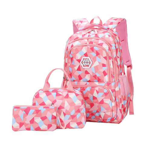 SellerFun Girl Geometric Printed Primary Junior High University School Bag Bookbag 3pcs Backpack Sets(2# Pink-3pcs,19L) SellerFun Girl Geometric Printed Primary Junior High University School Bag Bookbag 3pcs Backpack Sets(2# Pink-3pcs,19L)