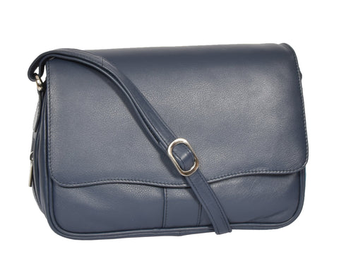 A1 FASHION GOODS Navy Leather Shoulder Bag Womens Classic Flap Over Messenger Casual Handbag - Ada A1 FASHION GOODS Navy Leather Shoulder Bag Womens Classic Flap Over Messenger Casual Handbag - Ada