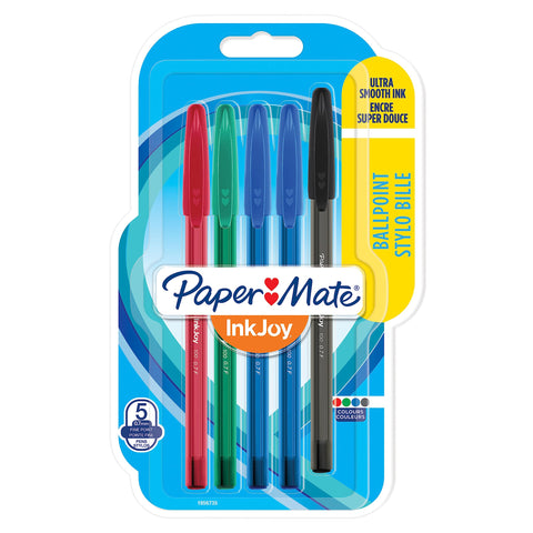 Paper Mate InkJoy 100ST Ballpoint Pens | Fine Point (0.7mm) | Assorted Classic Colours | 5 Count Paper Mate InkJoy 100ST Ballpoint Pens | Fine Point (0.7mm) | Assorted Classic Colours | 5 Count