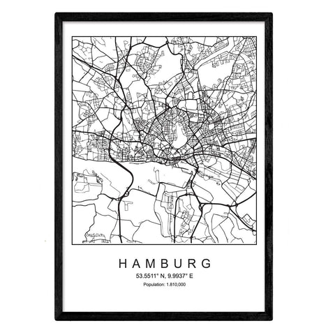 Nacnic Print city map Hamburg Scandinavian style in black and white. Poster A4 Printed paper No 250 gr. Paintings, prints and posters for living room and bedroom Nacnic Print city map Hamburg Scandinavian style in black and white. Poster A4 Printed paper No 250 gr. Paintings, prints and posters for living room and bedroom