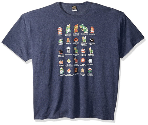 Nintendo Men's Pixel Cast T-Shirt, Large, Navy Heather Nintendo Men's Pixel Cast T-Shirt, Large, Navy Heather