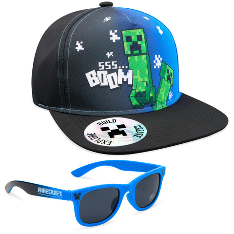 Minecraft Baseball Cap and Kids Sunglasses Set, Adjustable Boys Hat 100% UV Protection Kids Sunglasses - Gamer Gifts (Black/Blue) Minecraft Baseball Cap and Kids Sunglasses Set, Adjustable Boys Hat 100% UV Protection Kids Sunglasses - Gamer Gifts (Black/Blue)