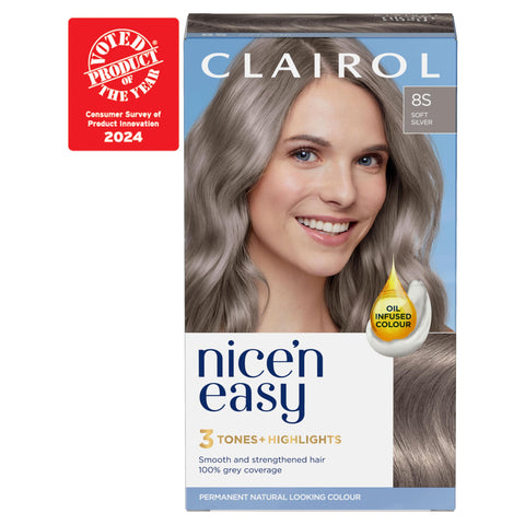 Clairol Nice'n Easy CrÃƒÆ’Ã†â€™Ãƒâ€ Ã¢â‚¬â„¢ÃƒÆ’Ã¢â‚¬Å¡Ãƒâ€šÃ‚Â¨me, Natural Looking Oil Infused Permanent Hair Dye, 8S Soft Silver