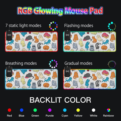 Cats White Wireless Charging Mouse Pad for Mobile Phone Extra Large Gaming Mousepad with 13 Lighting Modes Computer Mat for Gaming MacBook PC Laptop Desk Office Home Cats White Wireless Charging Mouse Pad for Mobile Phone Extra Large Gaming Mousepad with 13 Lighting Modes Computer Mat for Gaming MacBook PC Laptop Desk Office Home