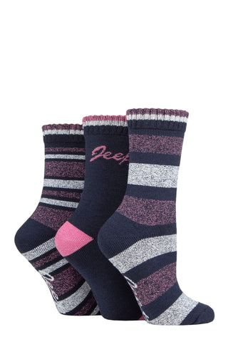 Jeep Ladies Performance Full Cushion Striped Boot Socks Pack of 3 Navy/Rose/Cream 4-8 Jeep Ladies Performance Full Cushion Striped Boot Socks Pack of 3 Navy/Rose/Cream 4-8