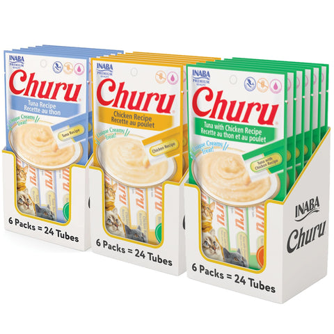 INABA Churu Lickable Creamy Purée Cat Treats 3 Flavor Variety Pack (Tuna and Chicken Variety Pack, 4 Count (Pack of 18)) INABA Churu Lickable Creamy Purée Cat Treats 3 Flavor Variety Pack (Tuna and Chicken Variety Pack, 4 Count (Pack of 18))