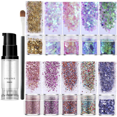 Rosarden Makeup Glitter for Face, 10 Colors Holographic Chunky Glitter, Cosmetic Hair & Face Body Set, Gel Kit, Painting Women, Rave Rosarden Makeup Glitter for Face, 10 Colors Holographic Chunky Glitter, Cosmetic Hair & Face Body Set, Gel Kit, Painting Women, Rave