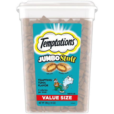 TEMPTATIONS Jumbo Stuff Crunchy and Soft Cat Treats, Tempting Tuna Flavor, 14 oz. Tub TEMPTATIONS Jumbo Stuff Crunchy and Soft Cat Treats, Tempting Tuna Flavor, 14 oz. Tub
