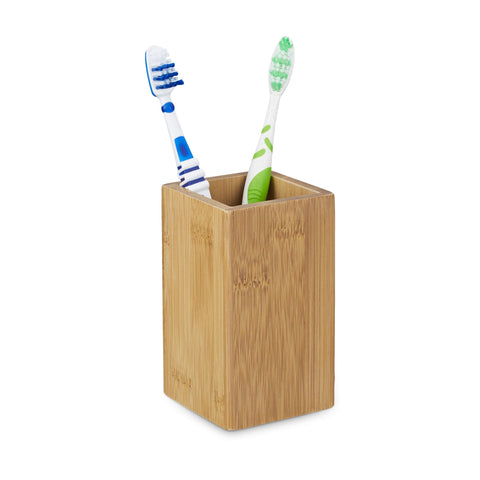 Relaxdays Bamboo Square Toothbrush Holder, Natural Design, Size: 11.5 x 6.5 x 6.5 cm, Natural Relaxdays Bamboo Square Toothbrush Holder, Natural Design, Size: 11.5 x 6.5 x 6.5 cm, Natural