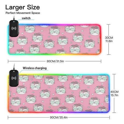 Cat-01 Wireless Charging Mouse Pad for Mobile Phone Extra Large Gaming Mousepad with 13 Lighting Modes Mouse Mat for Office Home Gaming MacBook PC Laptop Desk Cat-01 Wireless Charging Mouse Pad for Mobile Phone Extra Large Gaming Mousepad with 13 Lighting Modes Mouse Mat for Office Home Gaming MacBook PC Laptop Desk