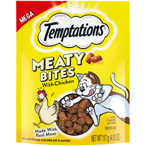 TEMPTATIONS Meaty Bites, Soft and Savory Cat Treats, Chicken Flavor, 4.12 oz. Pouch TEMPTATIONS Meaty Bites, Soft and Savory Cat Treats, Chicken Flavor, 4.12 oz. Pouch