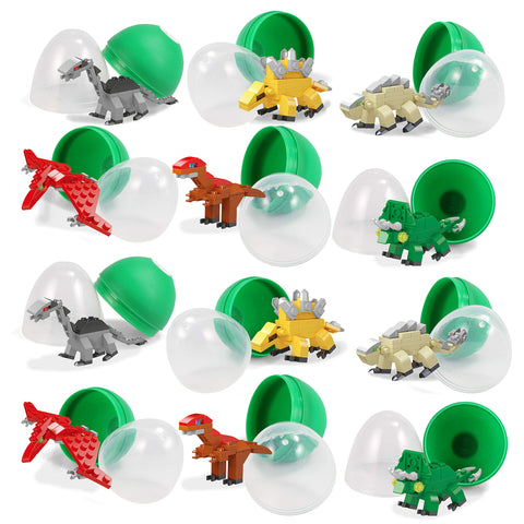 JOYIN 12 Pcs Pre Filled Easter Eggs with dinosaurs Building Blocks, 7 cm Eggs for Easter Basket Stuffers, Easter Party Favors, Easter Egg Hunt, Classroom Events