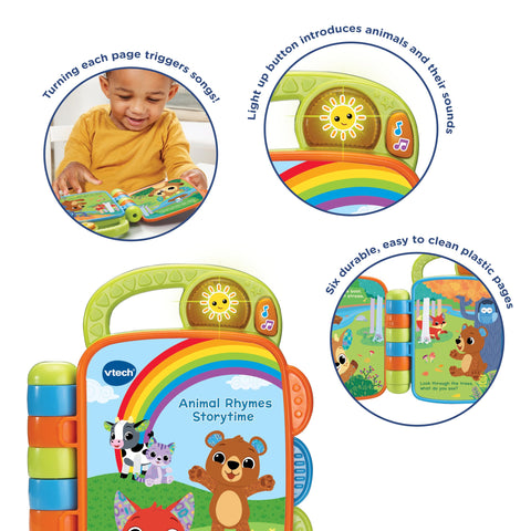 VTech Baby Animal Rhymes Storytime, Interactive Baby Book with 6 Wipe Clean Pages, Light-up Button, Songs & Melodies, Gift for Babies 9, 12, 18 months +, English Version