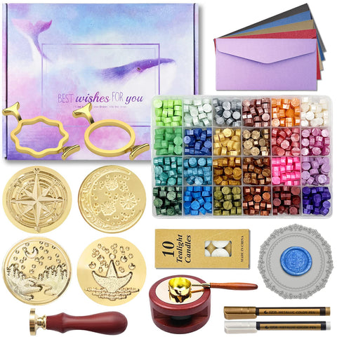 Wax Seal Set with Gift Box, 24 Colors and 624 Wax Seal Beads with Wax Seal, Wax Seal Heater, Wax Seal Metal Pen and Envelope (Oceans of Stars Set) Wax Seal Set with Gift Box, 24 Colors and 624 Wax Seal Beads with Wax Seal, Wax Seal Heater, Wax Seal Metal Pen and Envelope (Oceans of Stars Set)