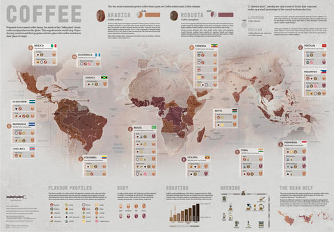 Coffee World Map - 59cm (w) x 42cm (h) - Gift Coffee Lovers - Maps International Coffee World Map - 59cm (w) x 42cm (h) - Gift Coffee Lovers - Maps International