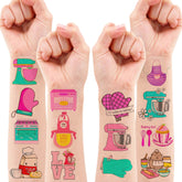 86PCS Baking Temporary Tattoos Themed Birthday Party Decorations Favors Supplies Decor Cooking Bakery Baker Donut Tattoos Stickers Cute Gifts for Kids Girls Prizes Rewards