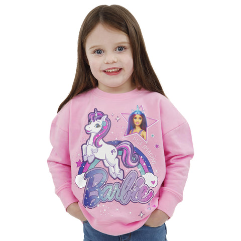 Barbie Sweatshirt | Long Sleeve Girls Sweatshirt | Unicorn Jumper | Pink | 5-6 Years