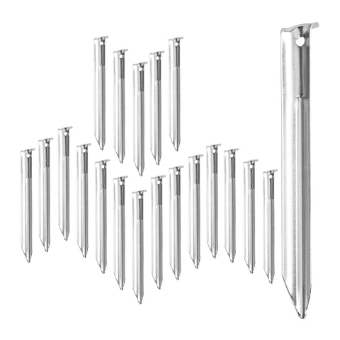 Relaxdays Set of 20 Stainless Steel Tent Pegs, Tent Stakes with Eyelets, V-Shape, Barbs, 18 cm Long Tent Anchoring, Silver Relaxdays Set of 20 Stainless Steel Tent Pegs, Tent Stakes with Eyelets, V-Shape, Barbs, 18 cm Long Tent Anchoring, Silver