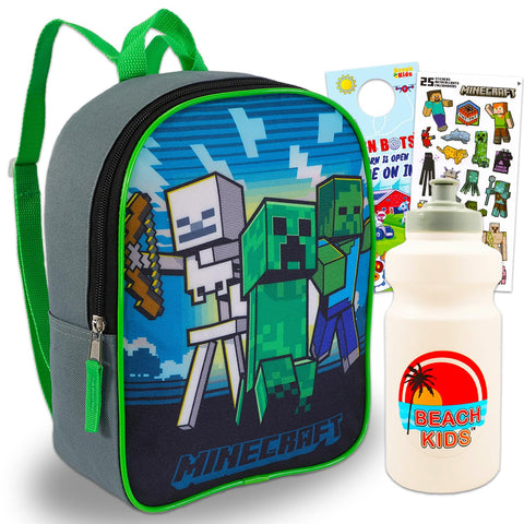 Minecraft Mini Backpack for Boys - Bundle with 11" Minecraft Backpack for School Plus Stickers, Water Bottle, More | Small Backpack for Kids Minecraft Minecraft Mini Backpack for Boys - Bundle with 11" Minecraft Backpack for School Plus Stickers, Water Bottle, More | Small Backpack for Kids Minecraft