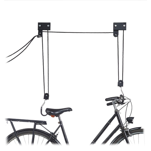 Relaxdays Bicycle Ceiling Mount, 57 kg Capacity, Hooks, Universal, Rope Brake, Pulley Hoist, Kayak, Bike Lift, Black Relaxdays Bicycle Ceiling Mount, 57 kg Capacity, Hooks, Universal, Rope Brake, Pulley Hoist, Kayak, Bike Lift, Black