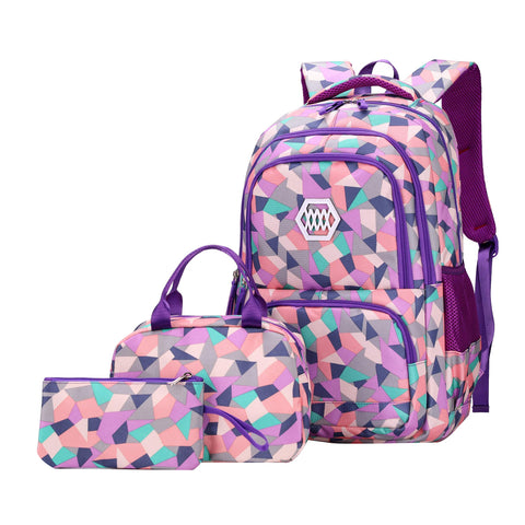 SellerFun Girl Geometric Printed Primary Junior High University School Bag Bookbag 3pcs Backpack Sets(2# Purple-3pcs,19L) SellerFun Girl Geometric Printed Primary Junior High University School Bag Bookbag 3pcs Backpack Sets(2# Purple-3pcs,19L)