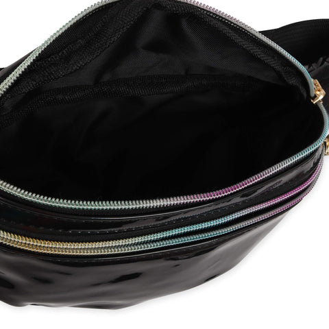 TOMOLISTIC Holographic Bumbag for Ladies - Black Waist Bag for Traveling, Cycling and Festivals - Shiny Bum Bag with Adjustable Strap - Waterproof Material
