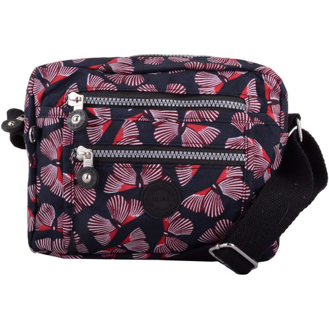 Womens Handy Practical Lightweight Patterned Cross Body/Shoulder Bag - Burgundy Butterfly Womens Handy Practical Lightweight Patterned Cross Body/Shoulder Bag - Burgundy Butterfly