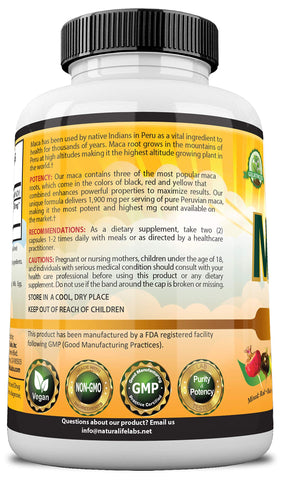 Organic Maca Root Black, Red, Yellow 1900 MG per Serving - 150 Vegan Capsules Peruvian Maca Root Gelatinized 100% Pure Non-GMO Supports Reproductive Health Natural Energizer