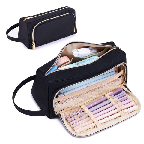 KALIDI Large Pencil Case for Girls and Boys Waterproof - Cute Pencil Case for Girls Secondary School Big Capacity Pencil Case with Zipper & Compartments Aesthetic Pencil Case for Women, Black KALIDI Large Pencil Case for Girls and Boys Waterproof - Cute Pencil Case for Girls Secondary School Big Capacity Pencil Case with Zipper & Compartments Aesthetic Pencil Case for Women, Black