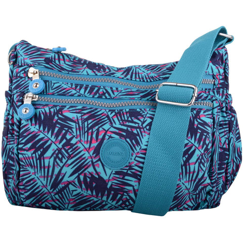 Womens Medium Lightweight Patterned Cross Body/Shoulder Bag - Turquoise Palms Womens Medium Lightweight Patterned Cross Body/Shoulder Bag - Turquoise Palms