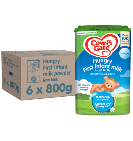Cow & Gate Hungry Baby Milk Powder Formula, from Birth, 800g (Pack of 6) Cow & Gate Hungry Baby Milk Powder Formula, from Birth, 800g (Pack of 6)