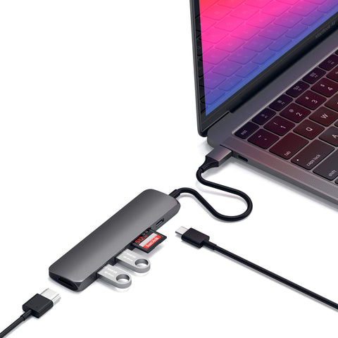 SATECHI USB-C Hub Slim Multiport Adapter V2 with 60W USB C PD, 4K HDMI (60Hz), Micro/SD Card Readers, USB 3.0 - For M2/ M1 MacBook Pro/Air, M2/ M1 iPad Pro/Air, M2 Mac Mini, iMac M1 (Space Gray) SATECHI USB-C Hub Slim Multiport Adapter V2 with 60W USB C PD, 4K HDMI (60Hz), Micro/SD Card Readers, USB 3.0 - For M2/ M1 MacBook Pro/Air, M2/ M1 iPad Pro/Air, M2 Mac Mini, iMac M1 (Space Gray)