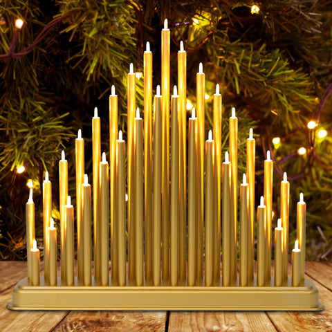 GloBrite Gold Candle Bridge with 33 LED Lights - Battery Operated Christmas Candle Arch for Table Centrepiece, Xmas Window Sill Decorations, Indoor Christmas Ornaments, & Festive Candle Lights GloBrite Gold Candle Bridge with 33 LED Lights - Battery Operated Christmas Candle Arch for Table Centrepiece, Xmas Window Sill Decorations, Indoor Christmas Ornaments, & Festive Candle Lights