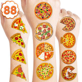 88 PCS Pizza Temporary Tattoos Themed Fast Food Birthday Party Decorations Favors Supplies Decor Pizza Pie Slice Tattoo Stickers for Kids Cute Gifts School Prizes Rewards