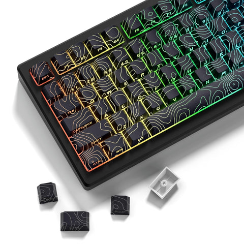 dagaladoo PBT Key caps,Black Topographic keycaps 60 75 100 Percent,Lines Backlit,Shine Through keycap Set,Side Print,Cherry Profile Keyboard caps for100%, 75%, 65%, 60% Keyboard(only keycaps) dagaladoo PBT Key caps,Black Topographic keycaps 60 75 100 Percent,Lines Backlit,Shine Through keycap Set,Side Print,Cherry Profile Keyboard caps for100%, 75%, 65%, 60% Keyboard(only keycaps)