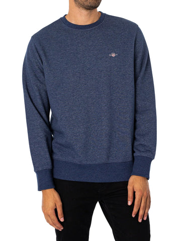 GANT Men's Reg Shield C-Neck Sweat Sweatshirt, Dark Denim Blue Melange, L GANT Men's Reg Shield C-Neck Sweat Sweatshirt, Dark Denim Blue Melange, L