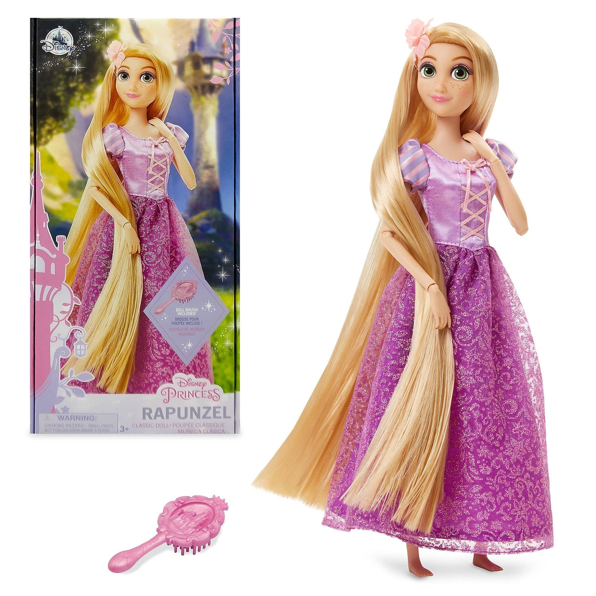 Disney Store Official Rapunzel Classic Doll for Kids, Tangled, 29cm/11â€, Includes Brush with Moulded Details, Fully Poseable Toy in Glittering Gown - Suitable for Ages 3+