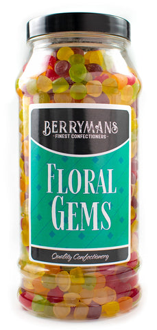 Original Floral Gems Retro Sweets Gift Jar By Berrymans Sweet Shop - Classic Sweets, Traditional Taste.