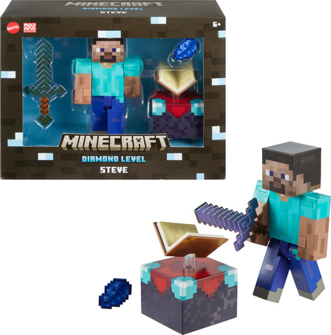 Mattel Minecraft Diamond Level Steve Action Figure with 3 Accessories, 5.5-in Collector Scale & Pixelated Design Mattel Minecraft Diamond Level Steve Action Figure with 3 Accessories, 5.5-in Collector Scale & Pixelated Design