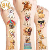 84 PCS Dog Temporary Tattoo Stickers Golden Retrieve Birthday Party Decorations Supplies Favors Decor Puppy Tattoo Stickers for Kids Gifts School Prize Rewards