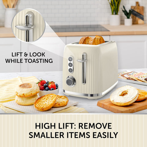 Breville Bold Vanilla Cream 2-Slice Toaster with High-Lift and Wide Slots | Cream and Silver Chrome [VTR003]